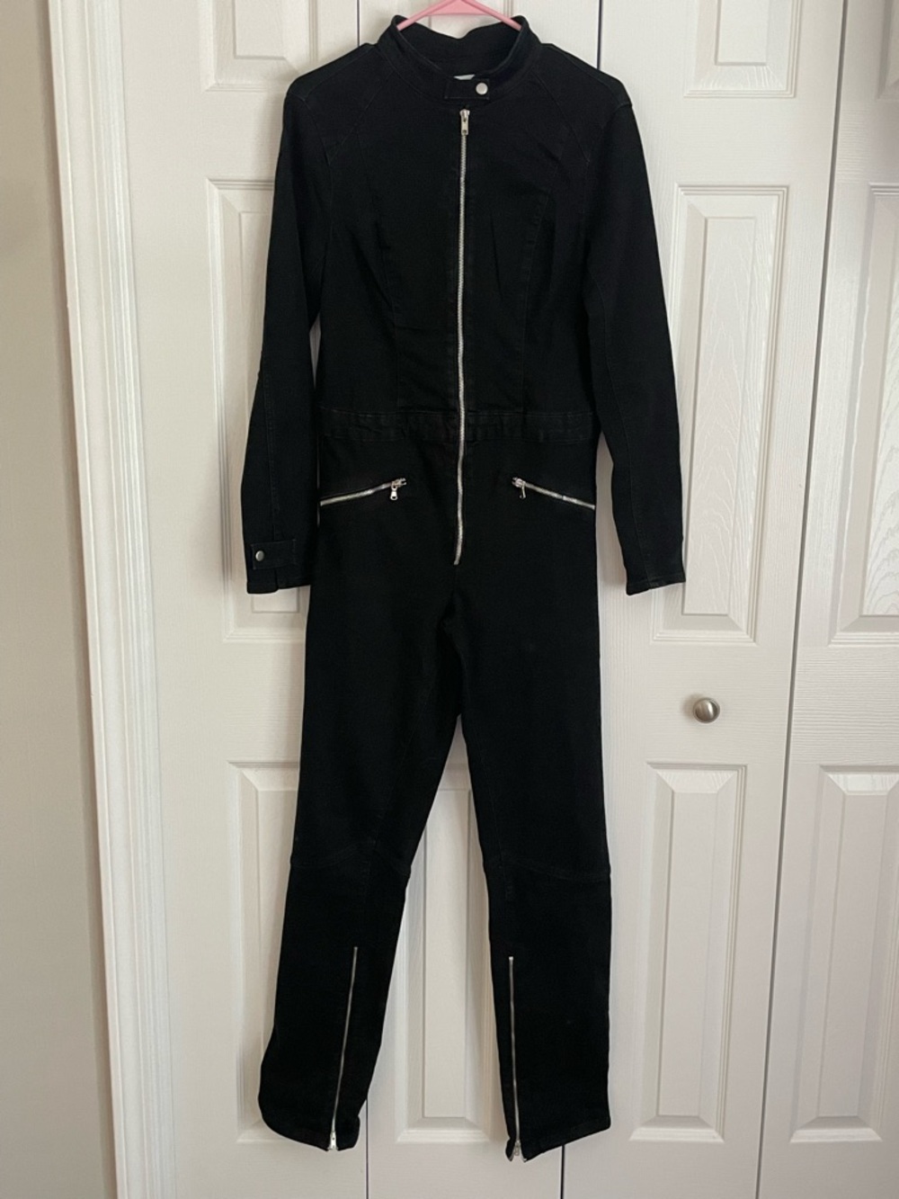 Zara Black Long-Sleeve Zip-Front Jumpsuit